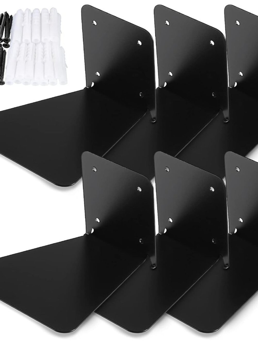 6 Pack Invisible Bookshelf Wall Mounted Metal Heavy Duty, Black